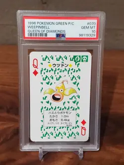 1996 Pokemon Weepinbell Green Back Poker Playing Card Queen of Diamonds - PSA 10 - Image 1