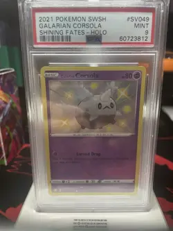 Pokemon TCG Shining Fates Galarian Corsola Holo Card SV049/SV122 PSA 9 Mint - Image 1