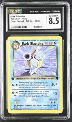 CGC 8.5 Dark Blastoise Team Rocket 1st Edition 20/82 Pokemon Card - Image 1