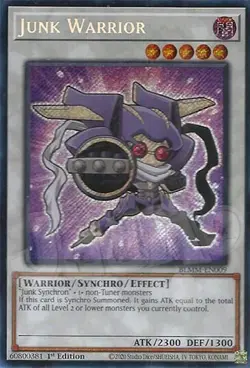 Yugioh Junk Warrior - 1st Edition Secret Rare Chibi Artwork NM - Free Holo Card - Image 1