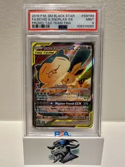 2019 Pokemon SM Black Star Promo Eevee & Snorlax GX FA #SM169 PSA 9 - Image 1