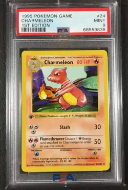 1999 Pokemon Game Base Set 1st Edition #24 CHARMELEON PSA 9 Shadowless, Uncommon - Image 1