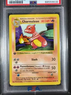 1999 Pokemon Game Base Set 1st Edition #24 CHARMELEON PSA 9 Shadowless, Uncommon - Image 2