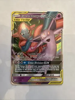 Pokemon TCG: Espeon & Deoxys GX 72/236 Sun & Moon Unified Minds Ultra Rare - Image 1