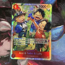 Namco Ace & Sabo & Luffy Carrying on His Will SR Foil Alt Art OP13-007 1000 - Image 1