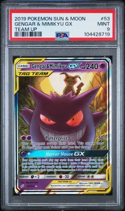 Pokemon Gengar & Mimikyu GX 53/181 Sm-Team Up Holo Psa 9 Super Clean - Image 1