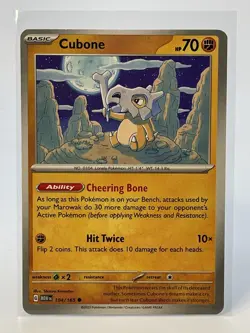 2023 Pokemon TCG Cubone 104/165 Scarlet & Violet 151 Basic Common HP70 Fighting - Image 1