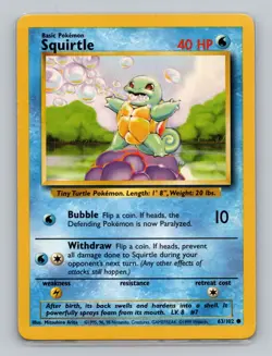 Squirtle 63/102 Common Pokemon TCG WOTC Unlimited Base Set Light Play LP - Image 1