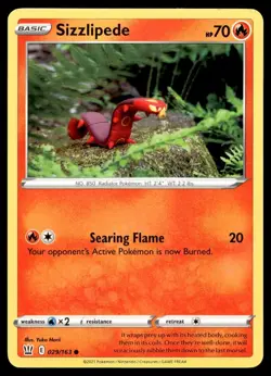 Sizzlipede 29/163 Pokemon Card Battle Styles Comon 70 HP Near Mint Yuka Morii AB - Image 1