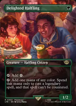 MTG Delighted Halfling - Foil - Prerelease Promo, Light Play, English Universes - Image 1