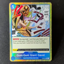 Bandai Gum-Gum Giant Gavel One Piece PRB-01 Reprint OP03-055 Counter Luffy Card - Image 1