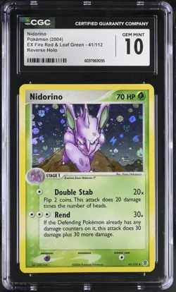 CGC 10 Nidorino EX Fire Red & Leaf Green 41/112 Reverse Holo Pokemon Card - Image 1