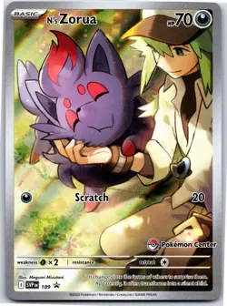 N's Zorua SVP 189 Pokemon Center Stamped Pokemon TCG NM - Image 1