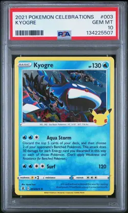 2021 POKEMON CELEBRATIONS #003 KYOGRE PSA 10 - Image 1