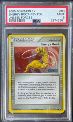 Pokemon 2005 Energy Root Reverse Stamped Holo EX Unseen Forces 83/115 PSA 9 - Image 1