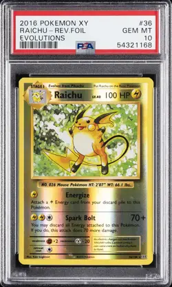 2016 POKEMON XY EVOLUTIONS #36 RAICHU-REVERSE FOIL PSA 10 - Image 1