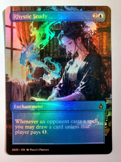 Rhystic Study FOIL Proxy Card Custom Magic Dragon Spirit Anime Girl Art Design - Image 1