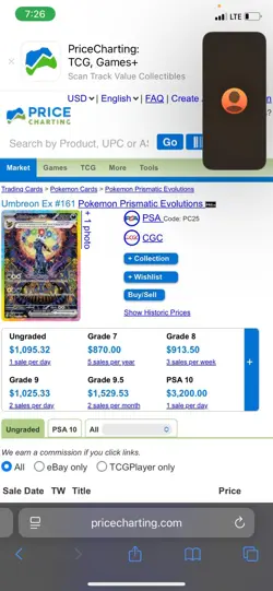 Pokemon Prismatic Evolutions Umbreon EX Card 161/131 Sir Raw Mint Condition - Image 2