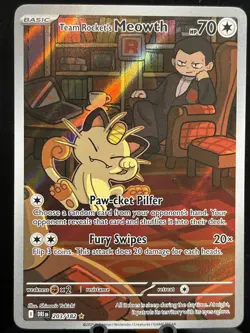 Team Rockets Meowth 203/182 Illustration Rare Destined Rivals Pokemon TCG NM - Image 1