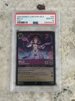 2025 DISNEY LORCANA EN 9-FABLED 40 BELLE - ACCOMPLISHED MYSTIC FOIL PSA 10 POP 2 - Image 1