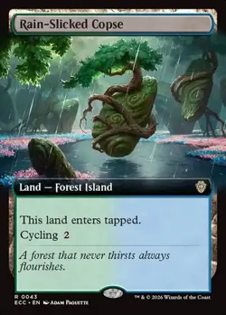 1x Rain-Slicked Copse - Extended Art NM Eng MTG - Lorwyn Eclipsed Commander - Image 1