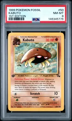 1999 POKEMON FOSSIL 1ST ED #50 KABUTO PSA 8 - Image 1