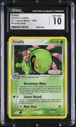 CGC 10 GEM MINT Cradily EX Legend Maker 3/92 Reverse Holo STAMPED Pokemon Card - Image 1