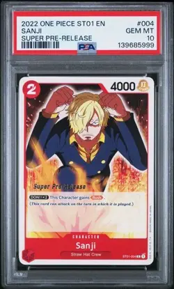 2022 ONE PIECE SUPER PRE RELEASE ST01-004 SANJI PSA 10 GEM MINT - Image 1