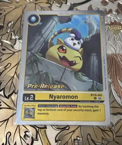 Digimon Card Game Pre-Release Foil Nyaromon BT15-003 Exceed Apocalypse - Image 1