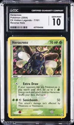 2004 POKEMON EX HIDDEN LEGENDS REVERSE HOLO #7 HERACROSS CGC 10 GEM MINT - Image 1