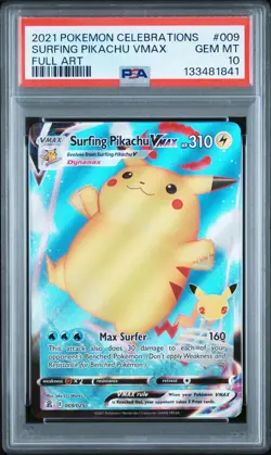 PSA 10 Surfing Pikachu VMAX #009 – 2021 Pokemon Celebrations - Image 1