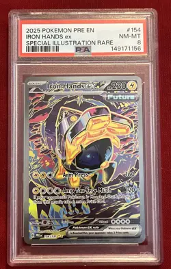 2025 Pokemon PRE EN Iron Hands ex #154 Special Illustration Rare PSA 8 - Image 1