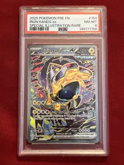 2025 Pokemon PRE EN Iron Hands ex #154 Special Illustration Rare PSA 8 - Image 2