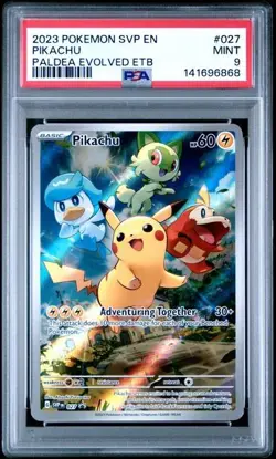 2025 POKEMON PALDEA EVOLVED ETB BLACK STAR PROMO #027 PIKACHU PSA 9 - Image 1