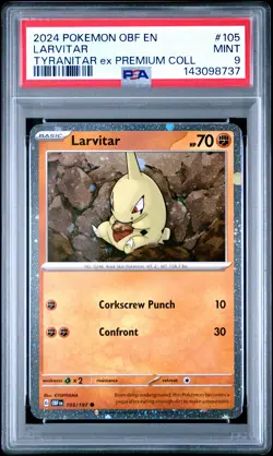 2024 POKEMON OBF EN-OBSIDIAN FLAMES TYRANITAR EX PREM COLL #105 LARVITAR PSA 9 - Image 1