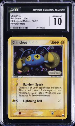 2006 POKEMON EX LEGEND MAKER - REVERSE HOLO #50/92 CHINCHOU CGC 10 GEM MINT - Image 1