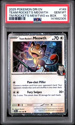 2025 POKEMON DRI EN-DESTINED RIVALS #149 TEAM ROCKET'S MEOWTH PSA 10 - Image 1