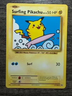 POKEMON NON HOLO SURFING PIKACHU 111/108 RARE EVOLUTIONS NEW ARCEUS SLEEVE LP - Image 1