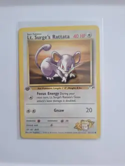 Lt. Surge's Rattata 82/132 1st Edition Gym Heroes Pokemon Card - Image 1