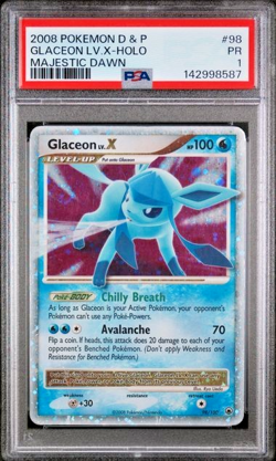 SWIRL PSA 1 2008 Pokemon Diamond Pearl Majestic Dawn Glaceon Lv.X Holo 98/100 - Image 1
