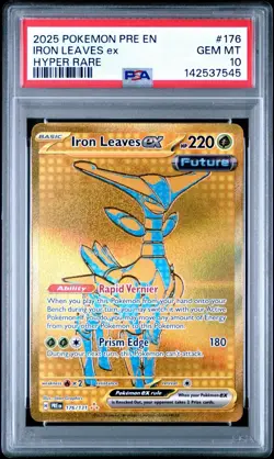 2025 POKEMON PRE EN-PRISMATIC EVOLUTIONS HYPER RARE #176 IRON LEAVES EX PSA 10 - Image 1