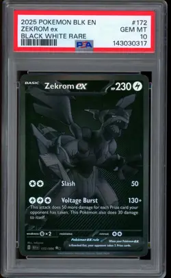 2025 Pokemon Zekrom ex Black White Rare #172 PSA 10 GEM MINT - Image 1