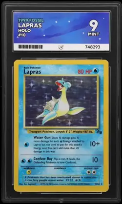 Ace 9 Pokemon Fossil Lapras Holo 10/62 Graded Pokemon Card - Image 1