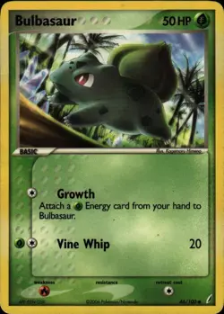 Pokemon TCG Card Bulbasaur Grass Normal Crystal Guardians CG 46/100 - Image 1