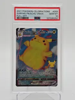 2021 Pokemon SWSH Celebrations PSA 10 Surfing Pikachu VMAX FULL ART Holo #009 - Image 1