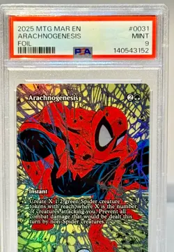 PSA MINT 9 MYTHIC FOIL MTG MARVEL SPIDER-MAN "ARACHNOGENESIS" (#0031) *EXCELLENT - Image 1