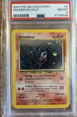 Pokemon Houndour Neo Discovery Holo Rare 5/75 PSA 8 2001 Unlimited English - Image 1