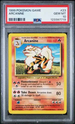 1999 POKEMON BASE SET UNLIMITED #23 ARCANINE PSA 10 - Image 1