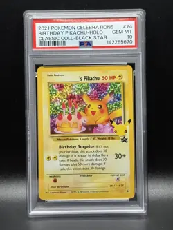 PSA 10 GEM MINT Birthday Pikachu 24 Celebrations Classic Collection Pokemon Card - Image 1