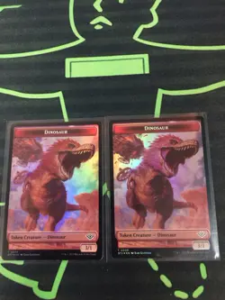 MTG Magic The Gathering Dinosaur Foil Token X2 Commander - Image 1